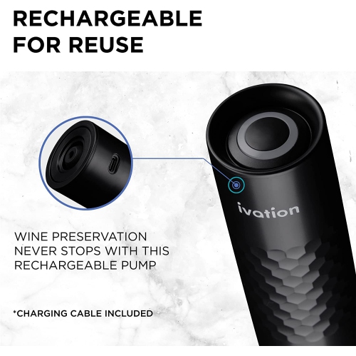 Ivation - Pompe à vin rechargeable avec 4 bouchons de bouteille de vin/scelleur de bouteille de vin