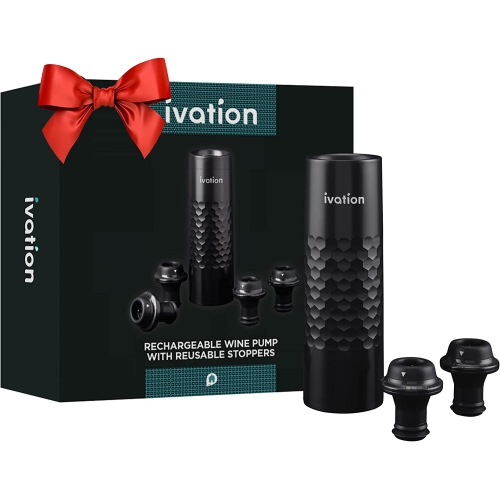 Ivation - Pompe à vin rechargeable avec 4 bouchons de bouteille de vin/scelleur de bouteille de vin