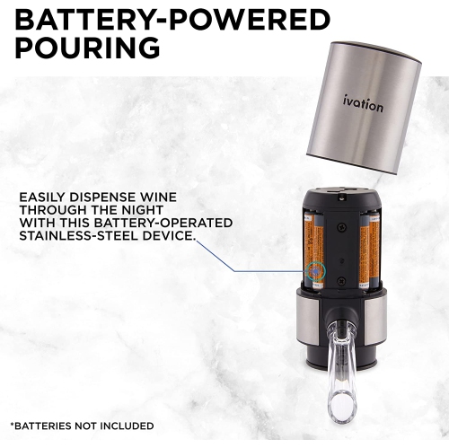 Ivation – Bec d’aérateur et distributeur de vin, verseur et bouchon de vin électrique en acier inoxydable