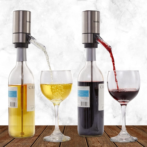 Ivation – Bec d’aérateur et distributeur de vin, verseur et bouchon de vin électrique en acier inoxydable