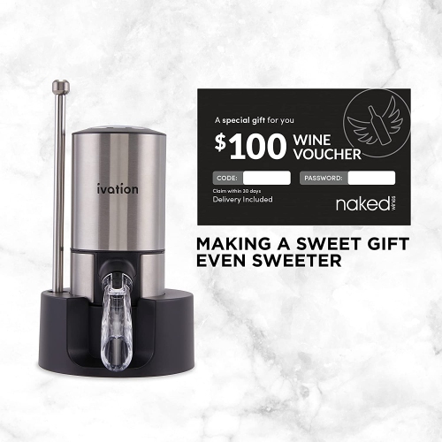 Ivation – Bec d’aérateur et distributeur de vin, verseur et bouchon de vin électrique en acier inoxydable