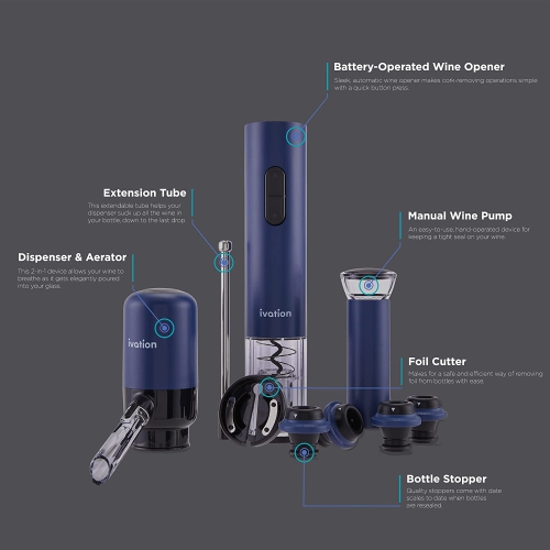 Ivation Electric Wine Opener, 7-Piece Wine Gift Set, Electric Bottle Opener, Wine Aerator Pourer