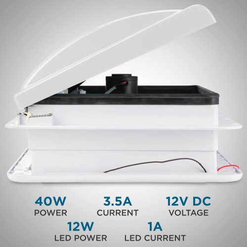 Ventilateur de toit de VR 14 po de randonnée Crew, 12 V, ventilateur de 6 vitesses pour VR avec lampe DEL et télécommande, couvercle blanc