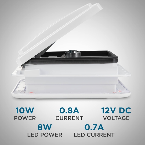 Hike Crew 11” RV Roof Vent Fan, 12V RV Vent Fan W/Light, 3 Speeds and Manual Crank Lift, White Lid