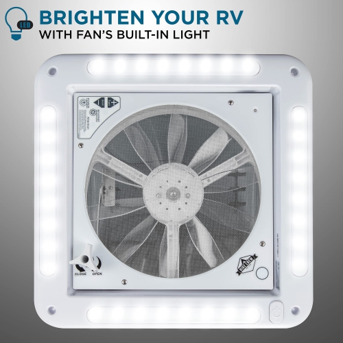 Hike Crew 14” RV Roof Vent Fan with LED Light, 12V 6-Speed Manual RV Vent Fan, White Lid