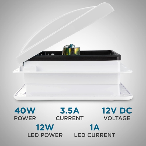 Hike Crew 14” RV Roof Vent Fan with LED Light, 12V 6-Speed Manual RV Vent Fan, White Lid