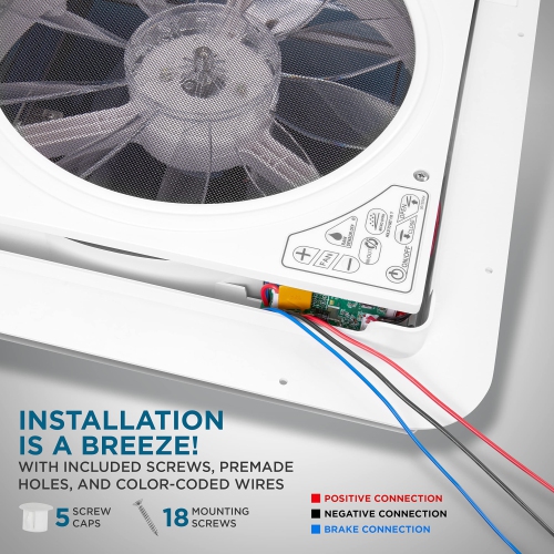 Hike Crew 14” RV Roof Vent Fan, 12V, 10-Speed RV Vent Fan with Remote and Rain Sensor, Smoked Lid