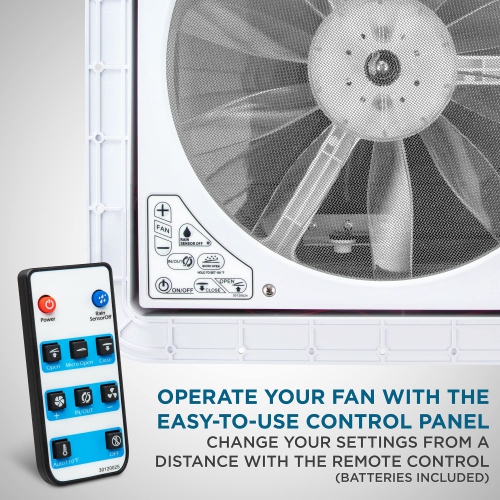 Hike Crew 14” RV Roof Vent Fan with Remote, 12V, 6-Speed Intake and Exhaust RV Vent Fan, White Lid