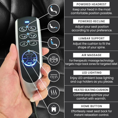 Tuscany Heat & Massage Edition Top Grain Italian 11000 Nappa Leather Power Recliner Lumbar Headrest LED Lighting