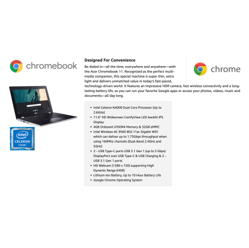 Acer Chromebook 311 11.6" - Celeron N - 4GB - 32GB eMMC - ChromeOS - Silver by ELECTRIC DEALS - Refurbished condition - Image 5