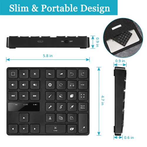 Wireless Bluetooth 5.0 Keyboard for Mac OS/IOS iPad Procreate, Drawing shortcuts keypad