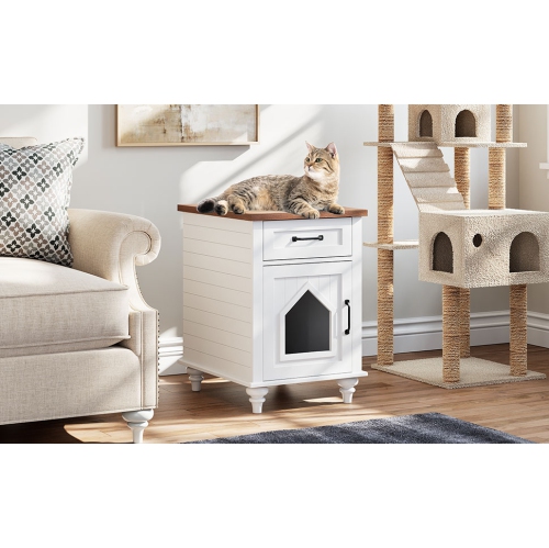 Wampat Pet Side Table,Cat Litter Box Enclosure,Litter Box Furniture Hidden,Cat House Covered Nightstand,Cats Furniture Cabinet