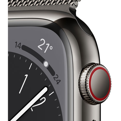 Refurbished - Apple Watch Series 8 (GPS + Cellular) 45mm Graphite Stainless Steel Case with Graphite Milanese Loop