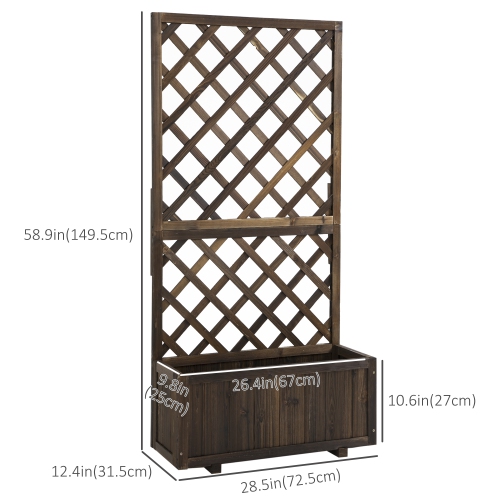 Outsunny 2.4 x 1 x 4.9 ft Raised Garden Bed, Wooden Planter with Topped Trellis for Climbing Plants, Flower Raised Bed, Carbonized