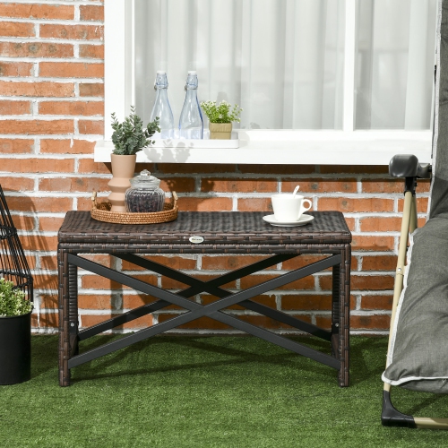 Outsunny Patio Wicker End Table, Outdoor PE Rattan Side Table, with Plastic Board Under the Full Woven Table Top for Patio, Garden, Balcony, Mixed