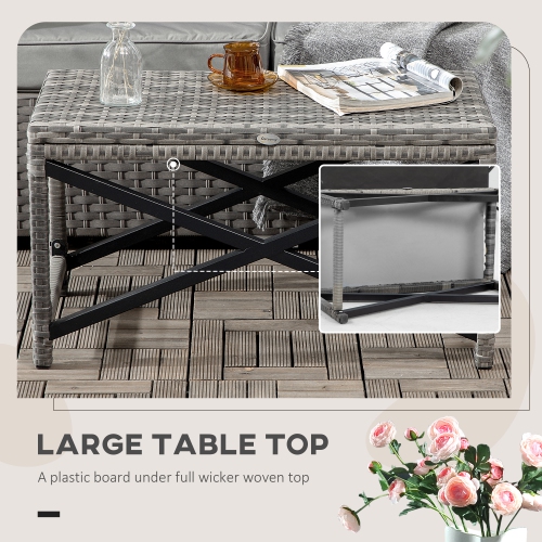 Outsunny Patio Wicker End Table, Outdoor PE Rattan Side Table, with Plastic Board Under the Full Woven Table Top for Patio, Garden, Balcony, Mixed