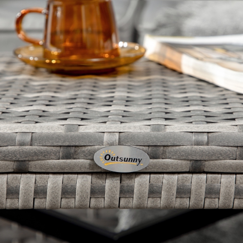 Outsunny Patio Wicker End Table, Outdoor PE Rattan Side Table, with Plastic Board Under the Full Woven Table Top for Patio, Garden, Balcony, Mixed