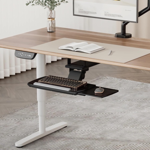 Adjustable Keyboard Tray Under Desk with Retractable Mouse Tray, Ergonomic Computer Keyboard Mouse Platform Desk Mount Holder, Black