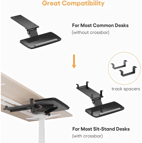 Adjustable Keyboard Tray Under Desk with Retractable Mouse Tray, Ergonomic Computer Keyboard Mouse Platform Desk Mount Holder, Black