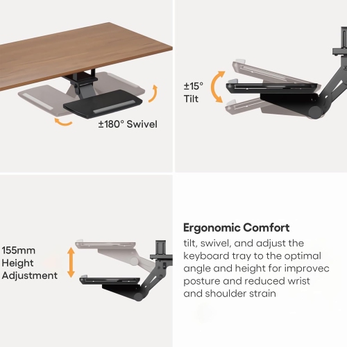 Adjustable Keyboard Tray Under Desk with Retractable Mouse Tray, Ergonomic Computer Keyboard Mouse Platform Desk Mount Holder, Black
