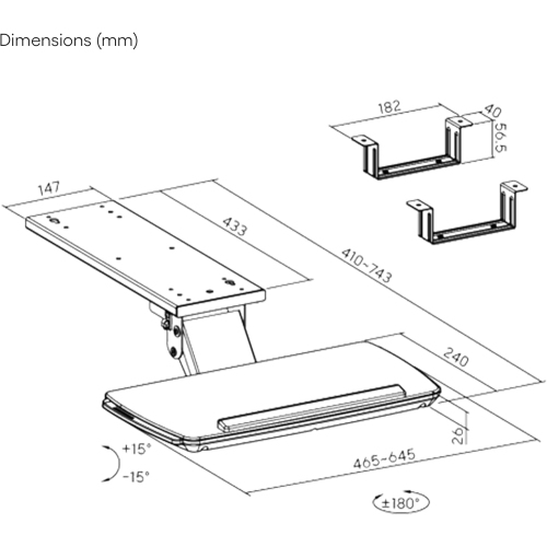 Adjustable Keyboard Tray Under Desk with Retractable Mouse Tray, Ergonomic Computer Keyboard Mouse Platform Desk Mount Holder, Black