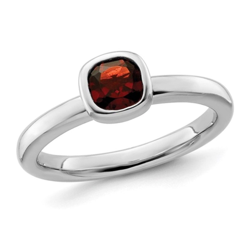 GEM AND HARMONY  7/10 Carat (Ctw) Cushion-Cut Garnet Ring In Sterling In Silver
