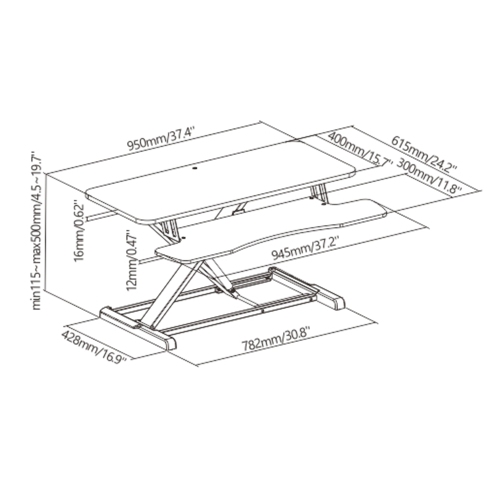 Speedex Gas Spring Height Adjustable Sit-Stand Desk Converter With Keyboard tray for Monitor, Computer and Laptop
