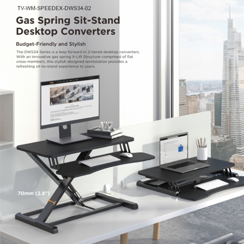 Speedex Gas Spring Height Adjustable Sit-Stand Desk Converter With Keyboard tray for Monitor, Computer and Laptop