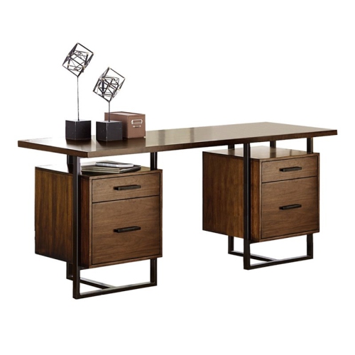 LEXICON  Sedley Metal Writing Desk With 2 Cabinets In Walnut And In Black