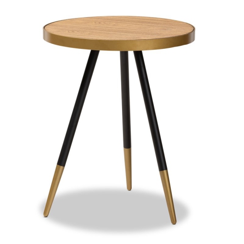 BOWERY HILL  Round Wood And Metal End Table In Black And Gold