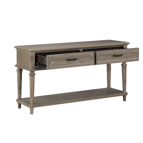 Table console en bois à 2 tiroirs au fini brun clair bois flotté Cardano