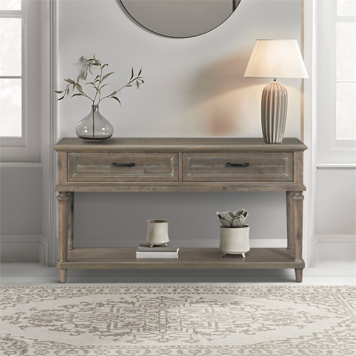 Table console en bois à 2 tiroirs au fini brun clair bois flotté Cardano