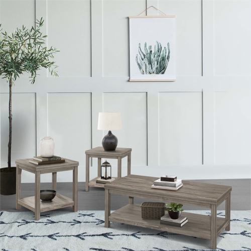 Lexicon Bainbridge 3-piece Transitional Wood Occasional Tables in Weathered Gray