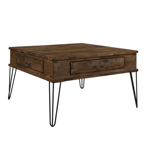 LEXICON  Shaffner Wood 2 Drawer Square Coffee Table In Rustic Oak And Black