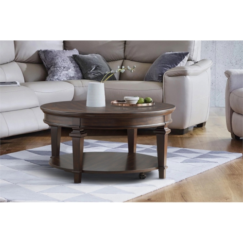 Lexicon Tobias 40" Round Traditional Wooden Coffee Table in Espresso