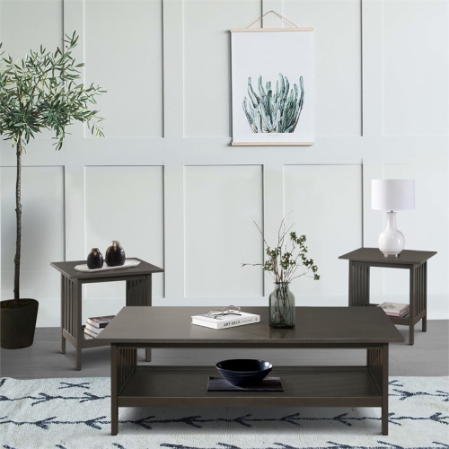 Lexicon Lewiston 3 Piece Modern Wooden Coffee Table Set in Antique Gray
