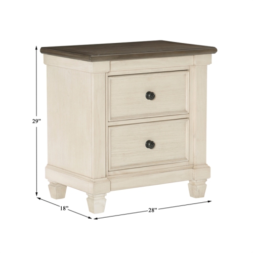 Lexicon Weaver 2-Drawer Transitional Wood Nightstand in Antique White/Rosy Brown