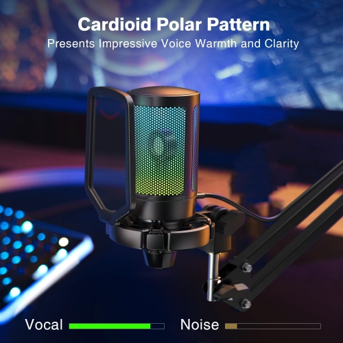 Fifine RGB Gaming USB Microphone Kit – Cardioid Condenser Mic with Boom Arm, Mute Button & Shock Mount for Streaming, PC, PS5, YouTube, Music