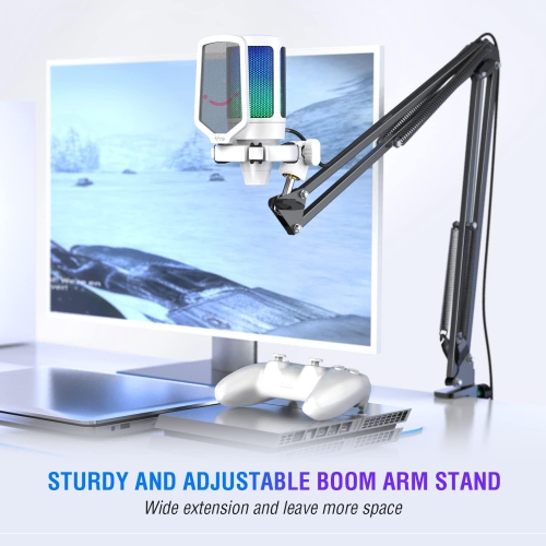 Microphone de jeu Fifine pour PC, ensemble micro USB à condensateur avec RVB, mise en sourdine rapide, bouton de gain, pied de perche, filtre