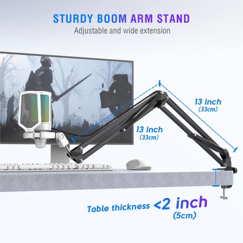 Microphone de jeu Fifine pour PC, ensemble micro USB à condensateur avec RVB, mise en sourdine rapide, bouton de gain, pied de perche, filtre