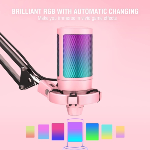 Fifine RGB Gaming USB Microphone Kit – Cardioid Condenser Mic with Boom Arm, Mute Button & Shock Mount for Streaming, PC, PS5, YouTube, Music