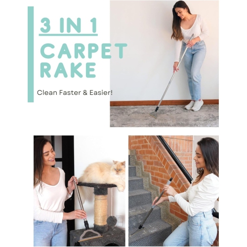 Adjustable Carpet Rake for Pet Hair – Long Handle Fur Remover for Dog & Cat Hair, Reusable Lint & Hair Removal Brush for Carpets & Rugs
