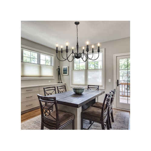 A|M Lighting Matte Black Farmhouse Chandelier Light Fixture Ceiling 8 Light Large Rustic