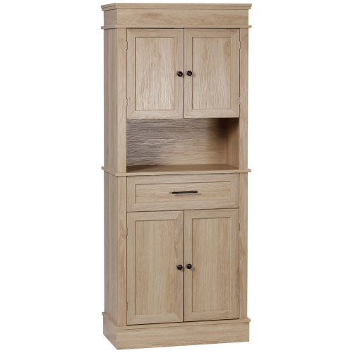 HOMCOM 72"H Modern Freestanding Kitchen Pantry Cabinet Cupboard with Doors Open Microwave Space, Oak