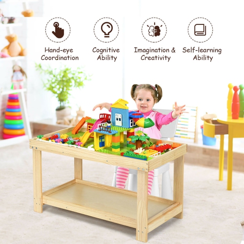 Gymax Patented Wood Kids Activity Play Table Block Table Multifunction W/Storage