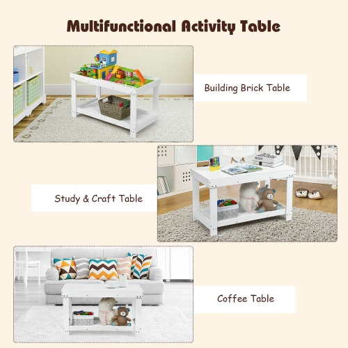 Gymax Patented Wood Kids Activity Play Table Block Table Multifunction W/Storage