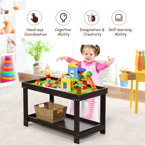 Gymax Patented Wood Kids Activity Play Table Block Table Multifunction W/Storage