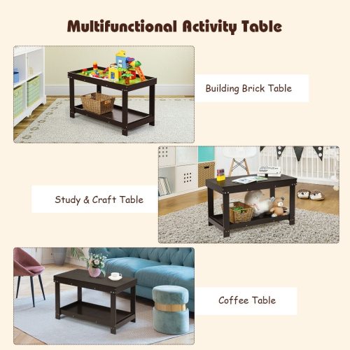Gymax Patented Wood Kids Activity Play Table Block Table Multifunction W/Storage