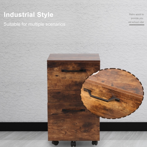 27" Deep Retro Industrial File Cabinet, Mobile Office Filing Cabinet with 2 Big Drawers and Removable Hanging File Rack Support up to 110 lbs