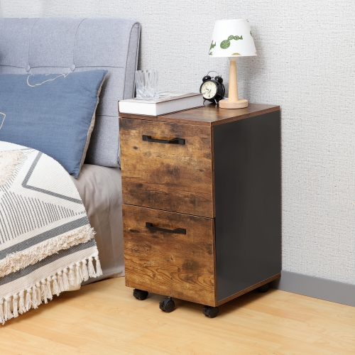 27" Deep Retro Industrial File Cabinet, Mobile Office Filing Cabinet with 2 Big Drawers and Removable Hanging File Rack Support up to 110 lbs